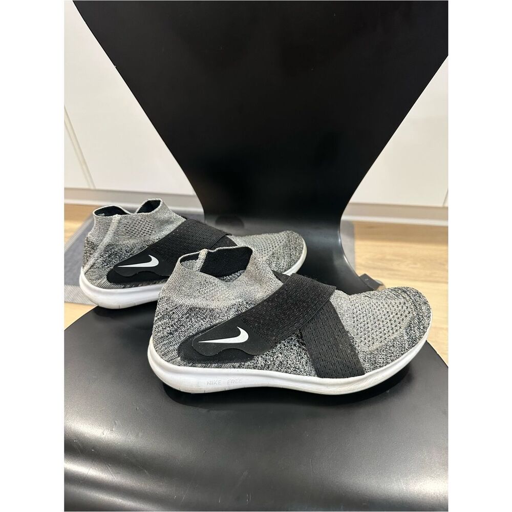 Mens 10.5 Nike Free Grey Knit Slip-On Sneakers with Black Elastic Cross Straps - Picture 2 of 7